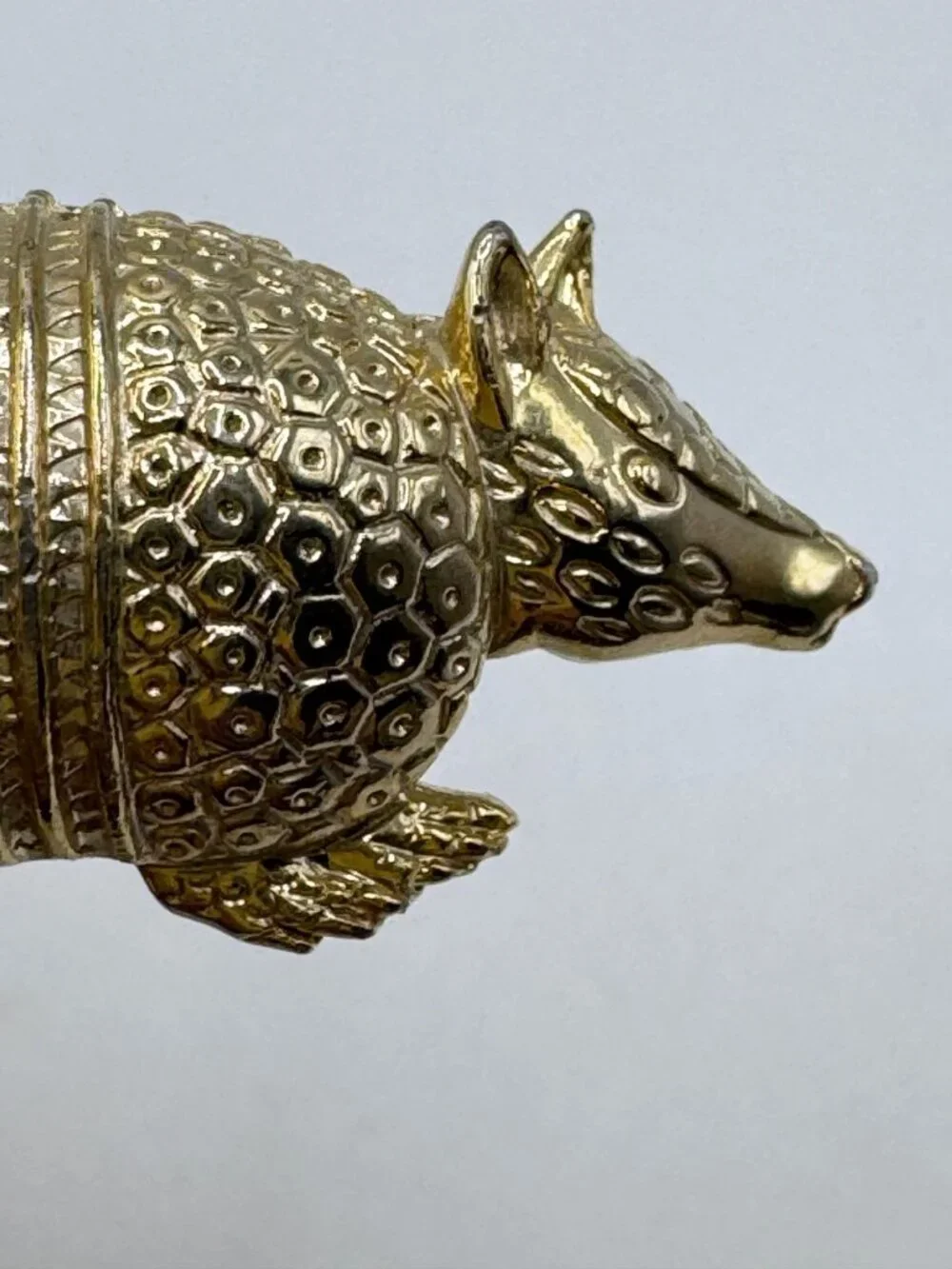 Signed JJ Armadillo Pin Textured Gold Tone Textured Shell Animal Brooch Vintage